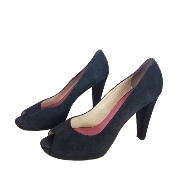 Kate spade | Black Suede Heels Peep Toe Heels Georgia 10 - Picture 1 of 16